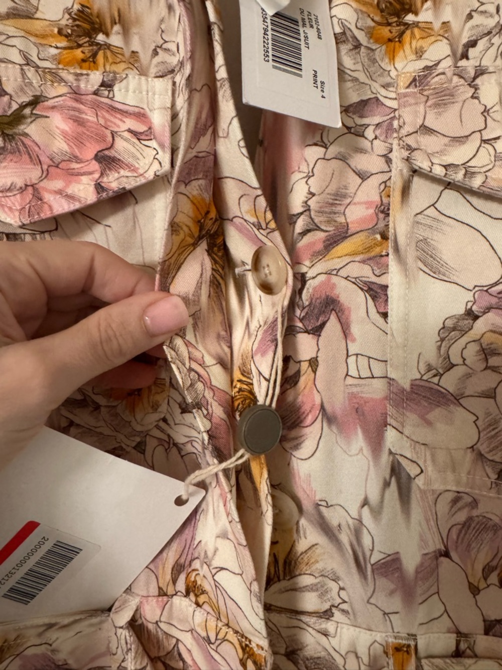 Rebecca Vallance Floral-Trim Utility Jumpsuit in Blush Size XS - Picture 9 of 13
